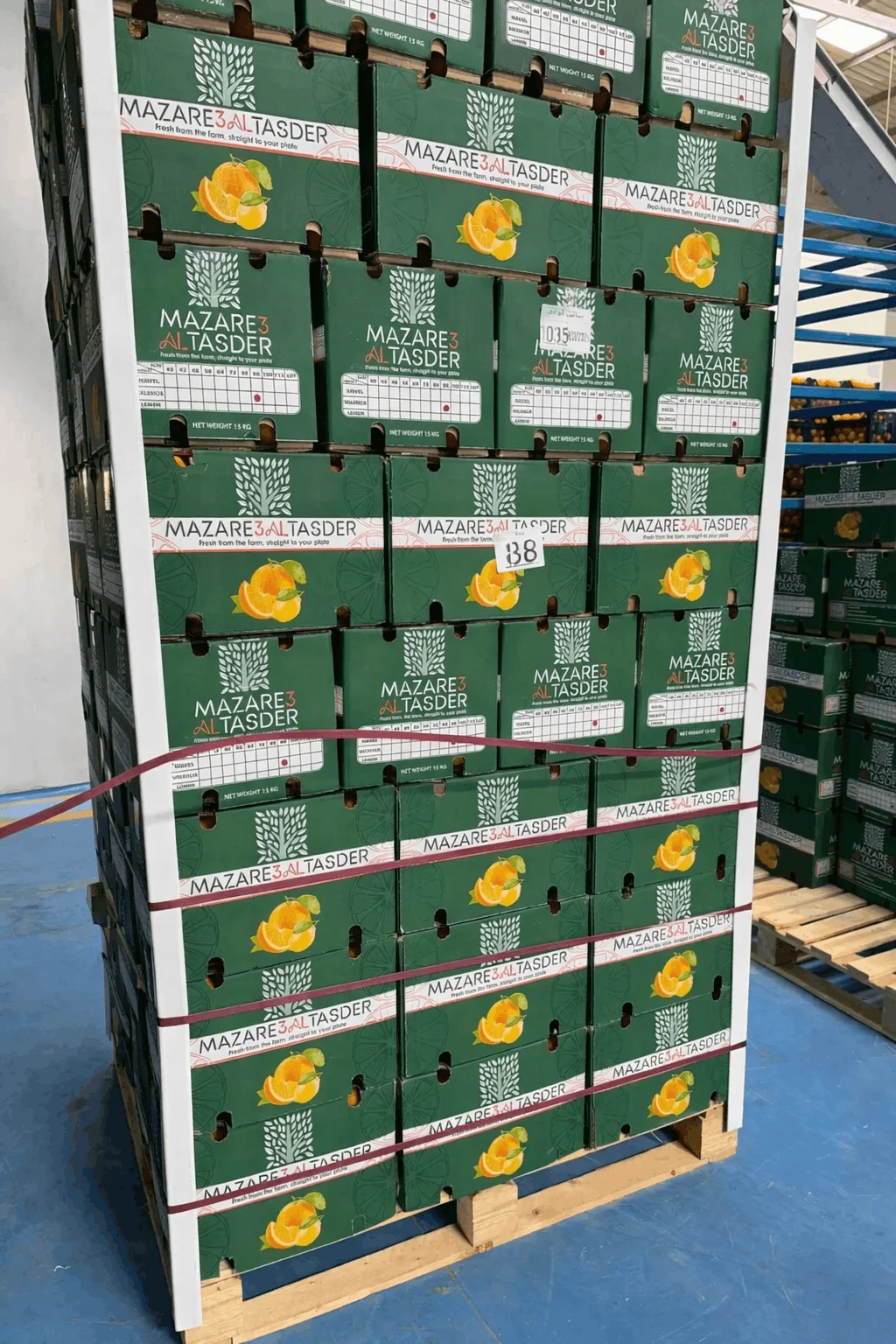 Pallet of branded boxes being prepared